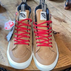 Vans Men's Tan and Red High-Top Sneakers